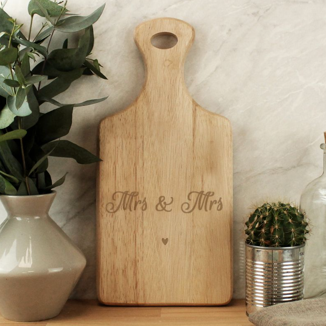 Mrs & Mrs - Lesbian Gay Couple Personalised Chopping Board | Gift
