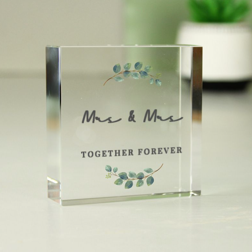 Mrs & Mrs - Lesbian Gay Couple Personalised Glass Token | Gift