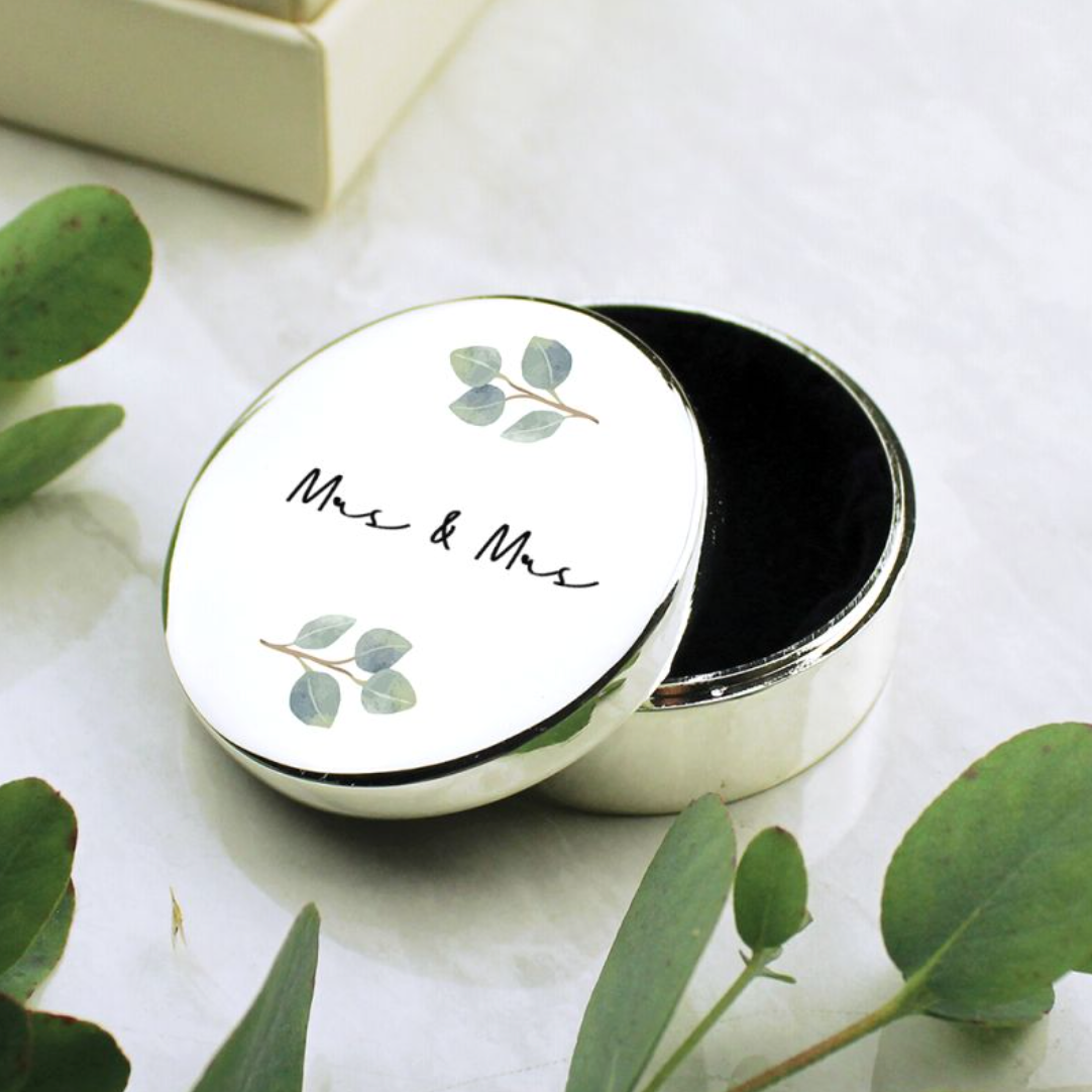 Mrs & Mrs - Lesbian Gay Couple Personalised Botanical Ring Box | Wedding Gift