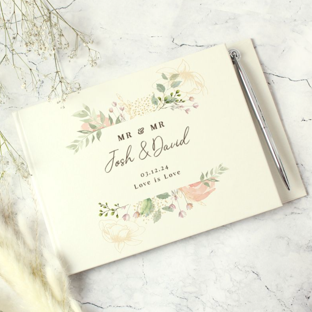 Mr & Mr - Gay Couple Personalised Floral Guestbook | Wedding Gift