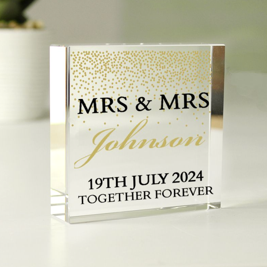 Mrs & Mrs - Lesbian Gay Couple Personalised Glass Token | Gift