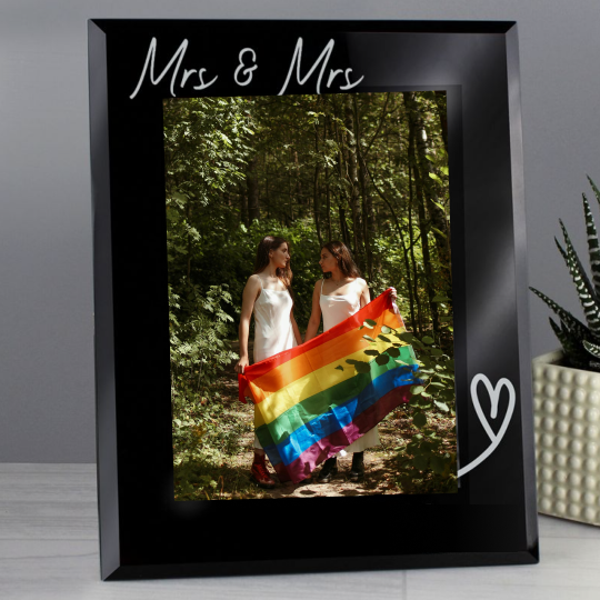 Mrs & Mrs - Lesbian Gay Couple Personalised 5x7 Black Glass Photo Frame | Gift