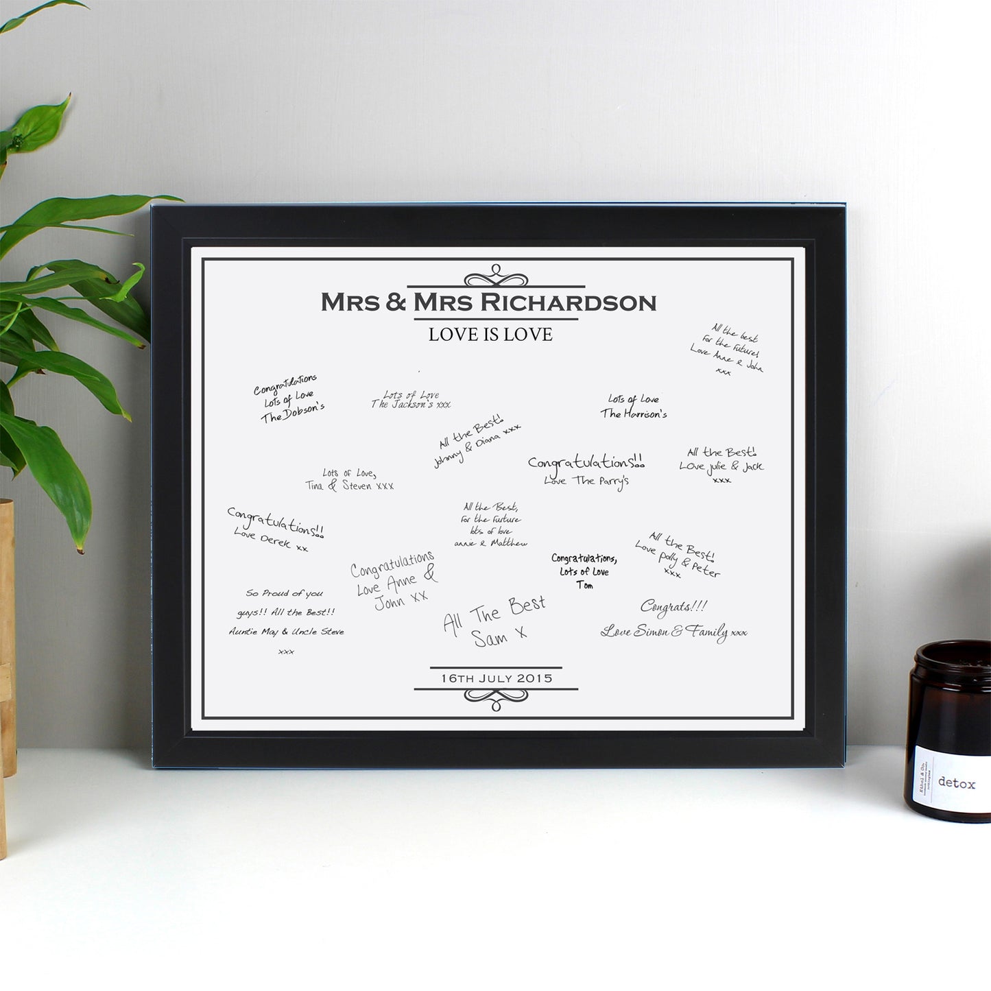 Mrs & Mrs - Lesbian Gay Couple Personalised Black Signing Framed Print | Gift