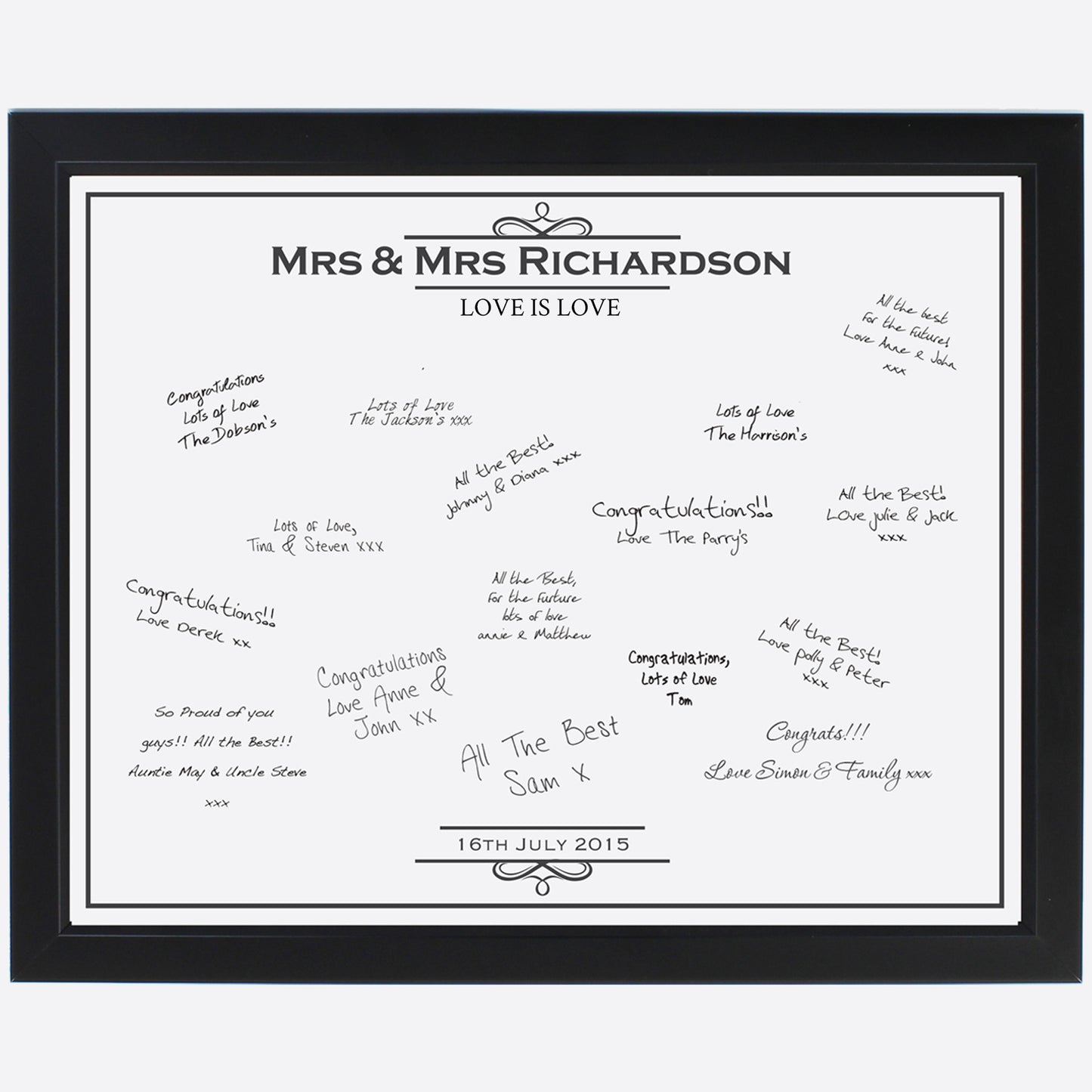 Mrs & Mrs - Lesbian Gay Couple Personalised Black Signing Framed Print | Gift