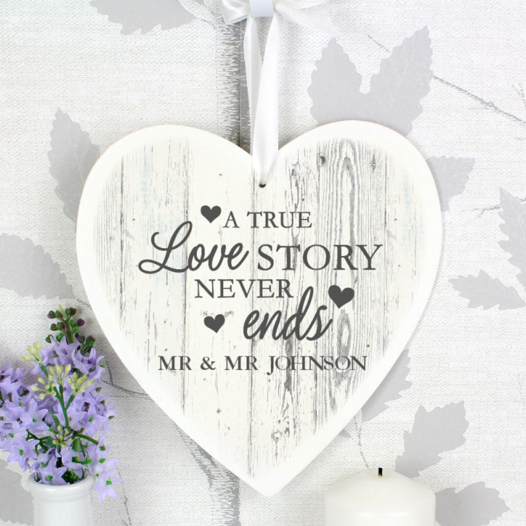 Mr & Mr - Gay Couple Personalised Wooden Heart Decoration | Gift