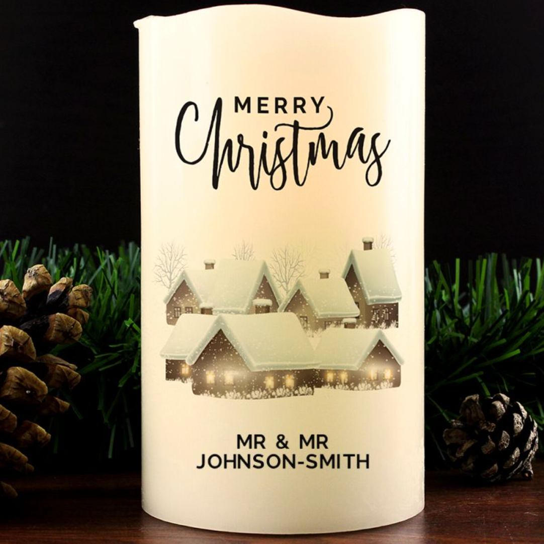 Mr & Mr - Gay Couple Personalised Christmas Town LED Candle | Gift
