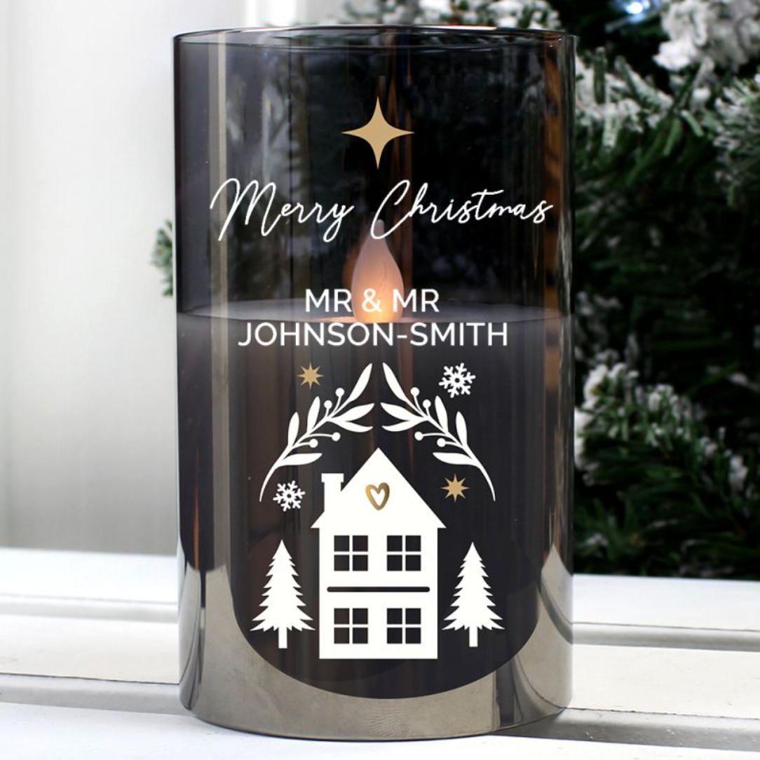 Mr & Mr - Gay Couple Personalised Christmas Smoked Glass LED Candle | Gift