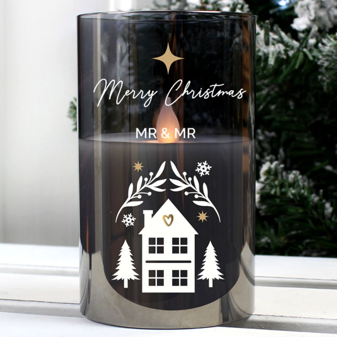 Mr & Mr - Gay Couple Personalised Christmas Smoked Glass LED Candle | Gift