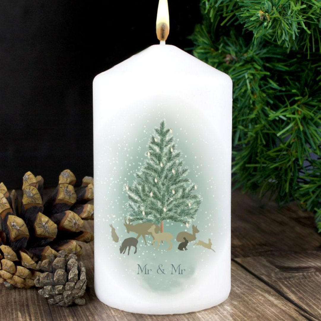 Mr & Mr - Gay Couple Personalised Christmas A Winter's Night Pillar Candle | Gift