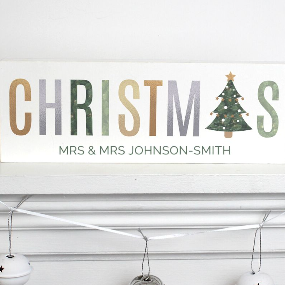 Mrs & Mrs - Lesbian Gay Couple Personalised Multi-Coloured Christmas Wooden Block | Gift