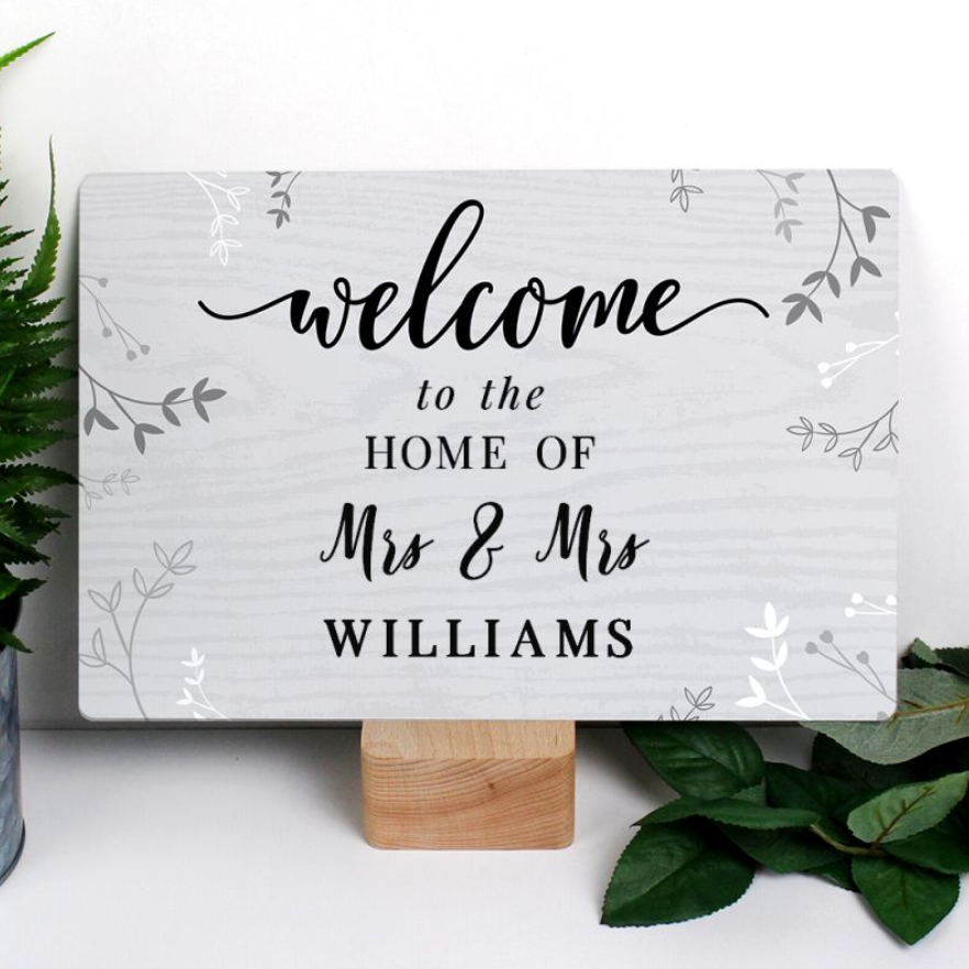Mrs & Mrs - Lesbian Gay Couple Personalised Welcome Sign | New Home Gift