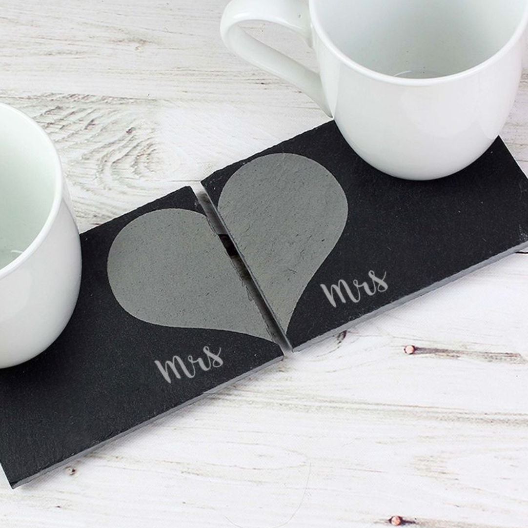 Mrs & Mrs - Lesbian Gay Couple Slate Coaster Set | Gift