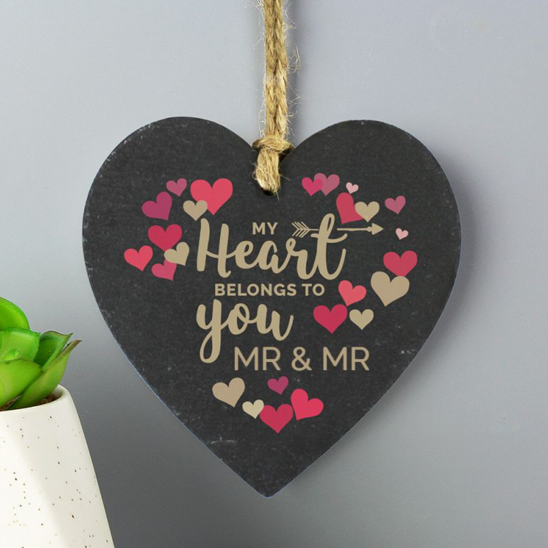 Mr & Mr - Gay Couple Slate Heart Belongs Decoration | Gift