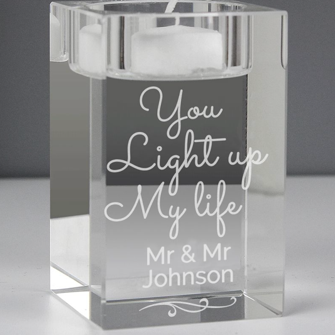 Mr & Mr - Gay Couple Personalised Glass Tea Light Holder | Gift