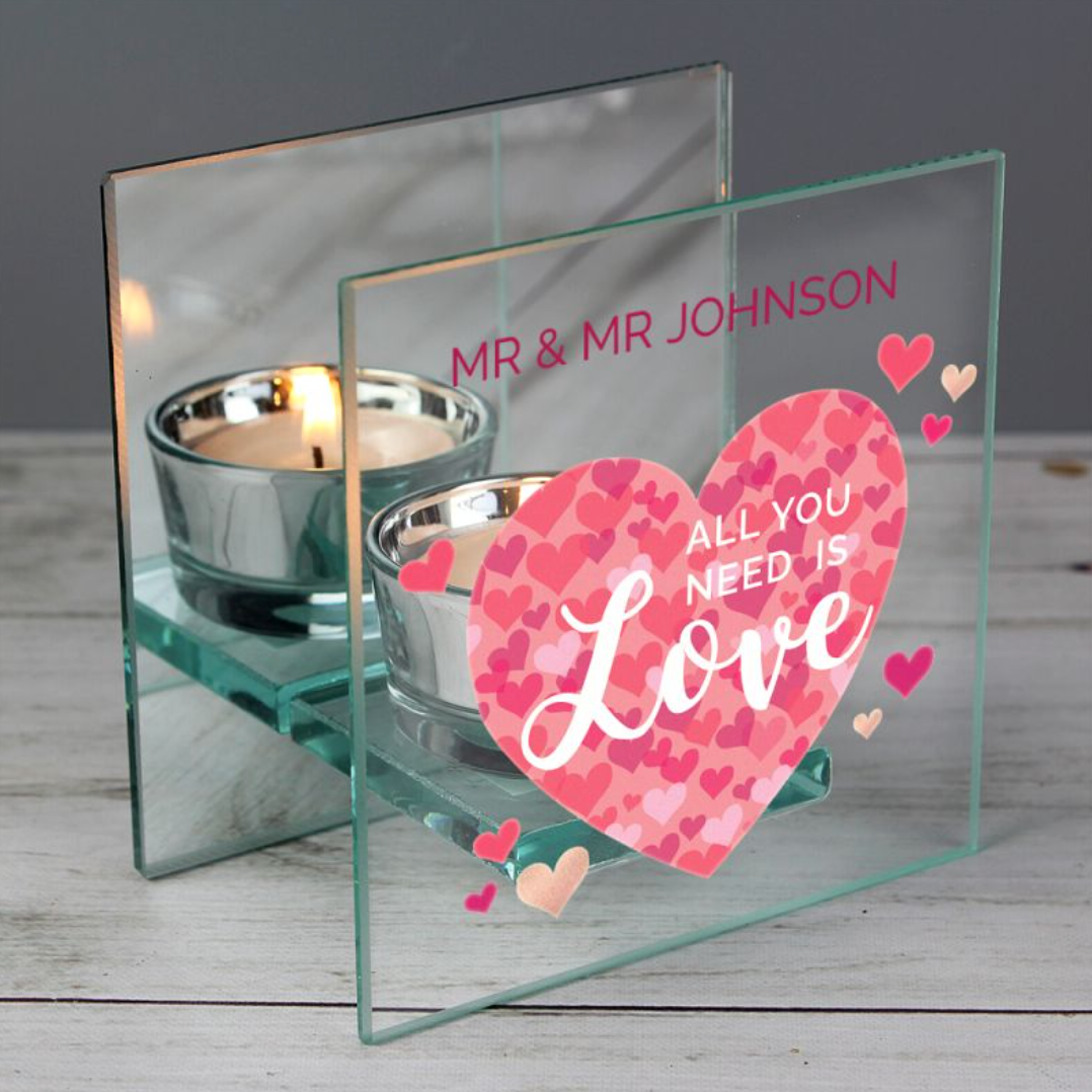 Mr & Mr - Gay Couple Personalised Love Glass Tea Light Holder | Gift