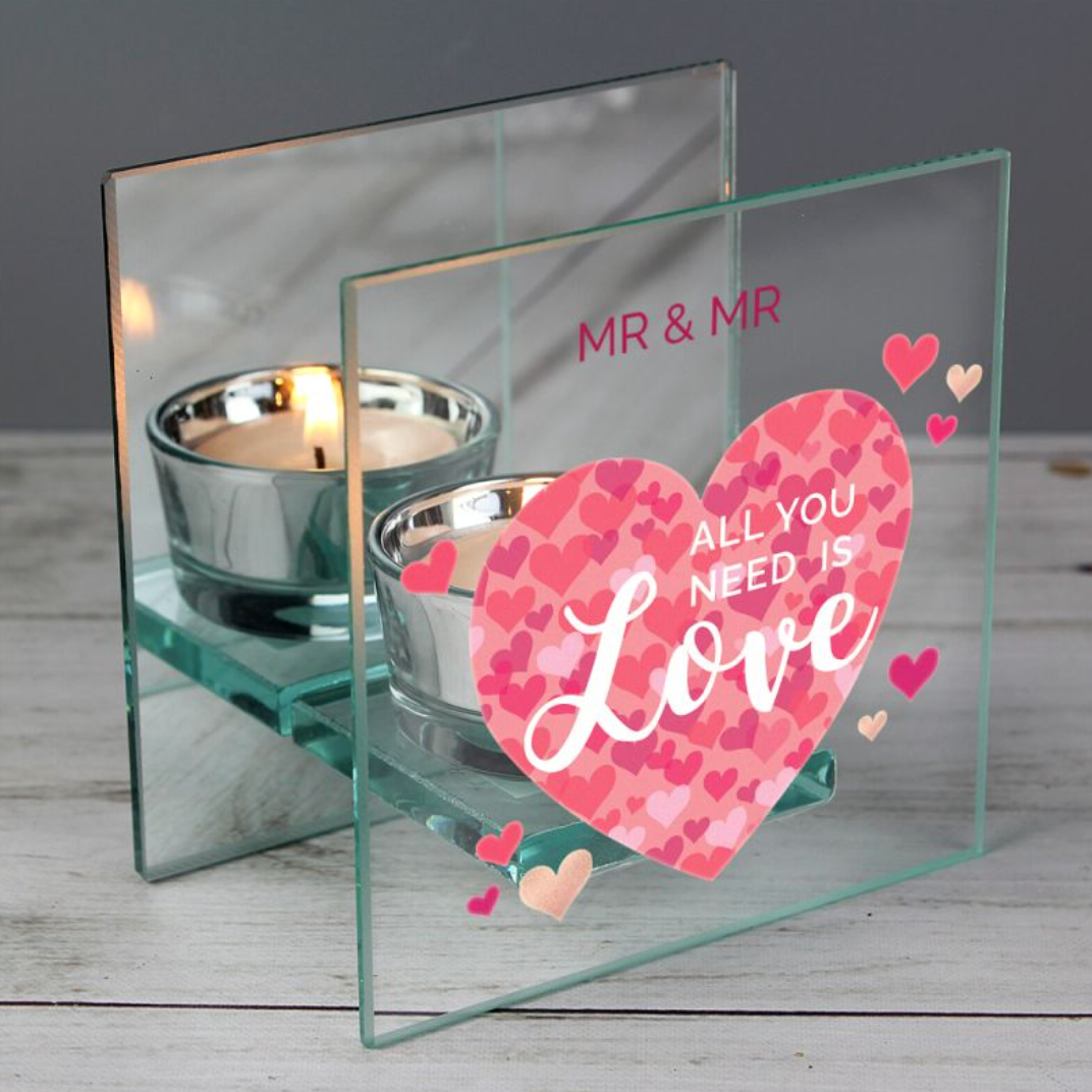 Mr & Mr - Gay Couple Personalised Love Glass Tea Light Holder | Gift