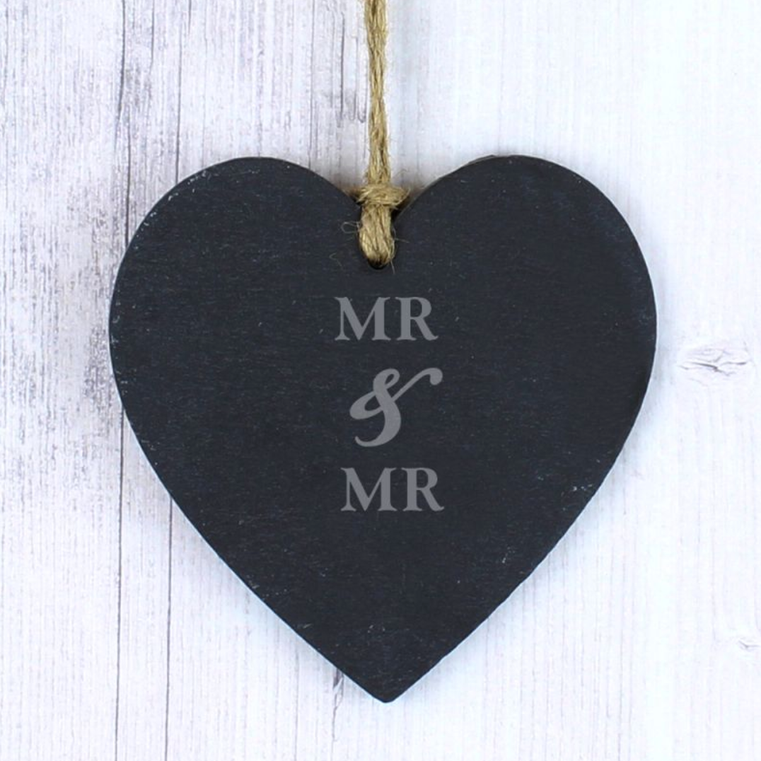 Mr & Mr - Gay Couple Slate Heart Decoration | Gift