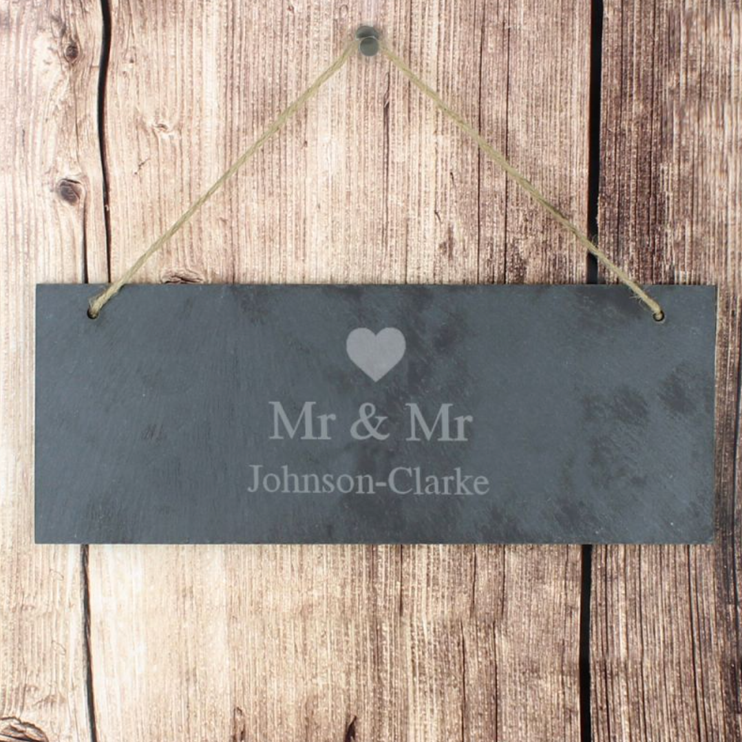 Mr & Mr - Gay Couple Personalised Slate Door Sign | Gift