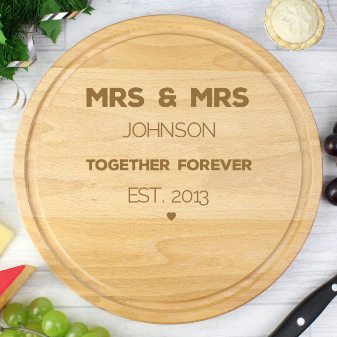 Mrs & Mrs - Lesbian Gay Personalised Cheese Chopping Board | Gift