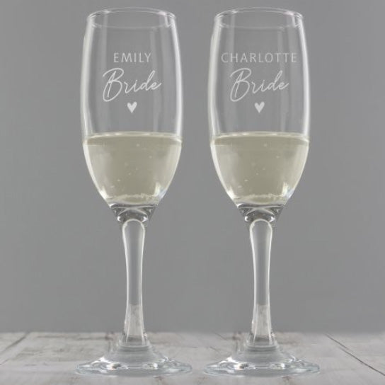 Bride & Bride - Lesbian Gay Couple Personalised Pair of Flutes | Wedding Gift