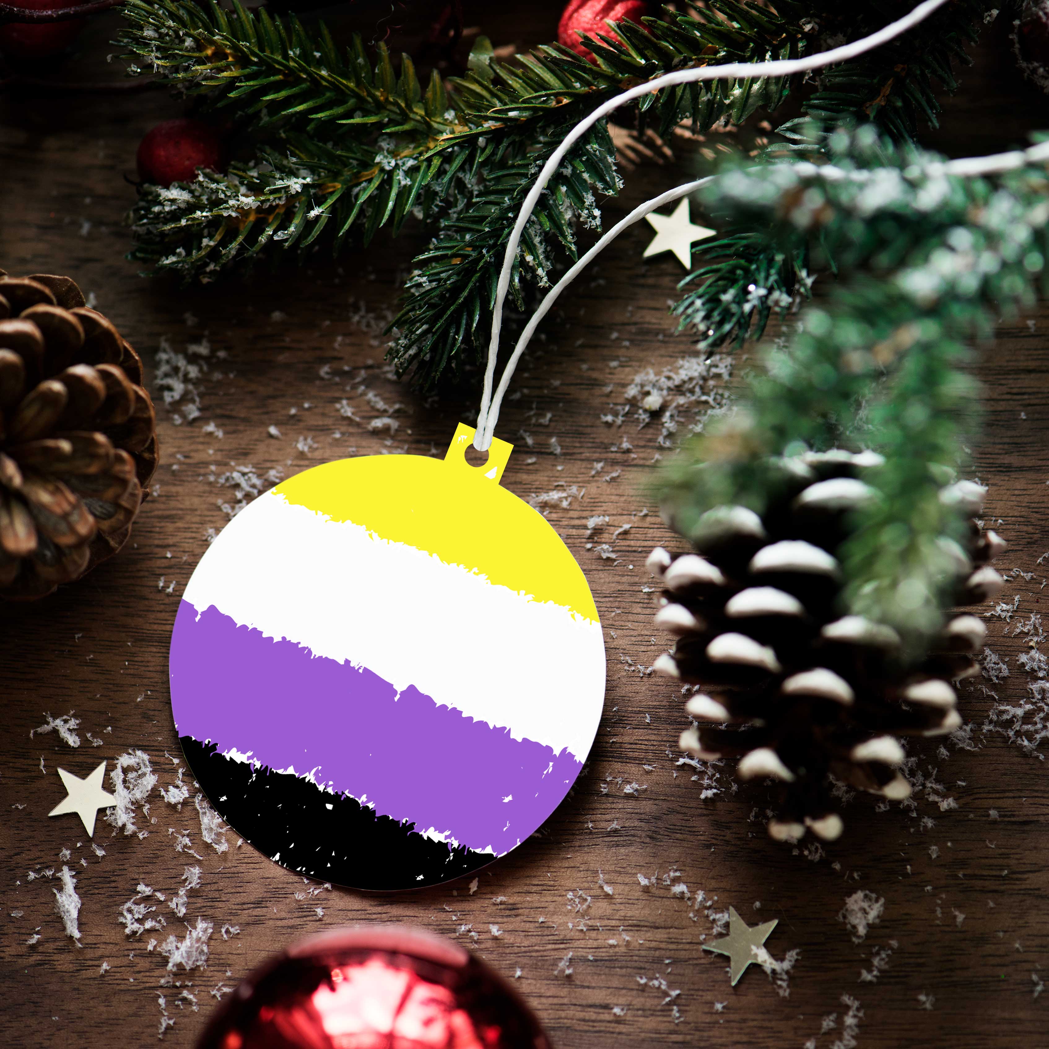 Non-Binary Pride Flag Xmas Bauble Decoration | Gift