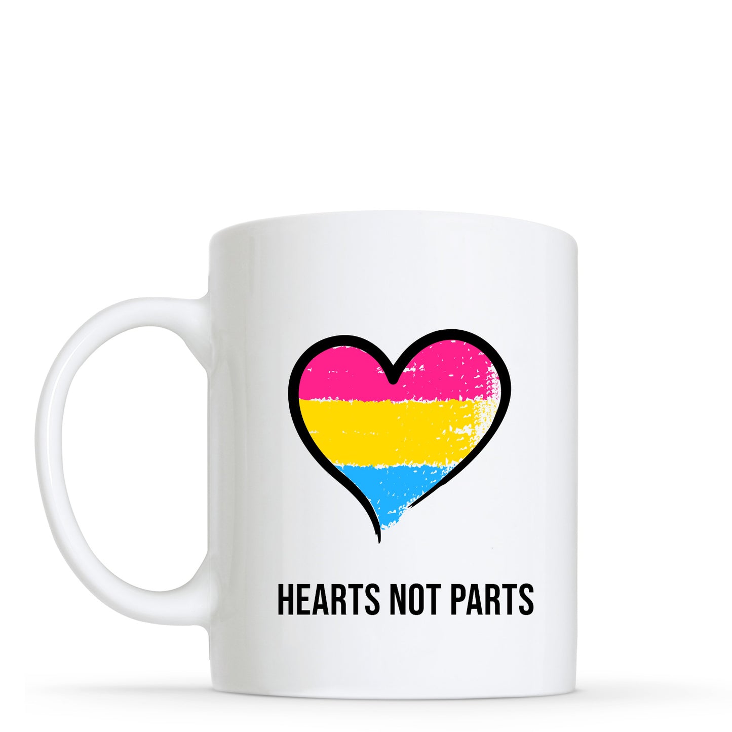 Hearts Not Parts - Pansexual Flag Heart Shape Mug | Gift