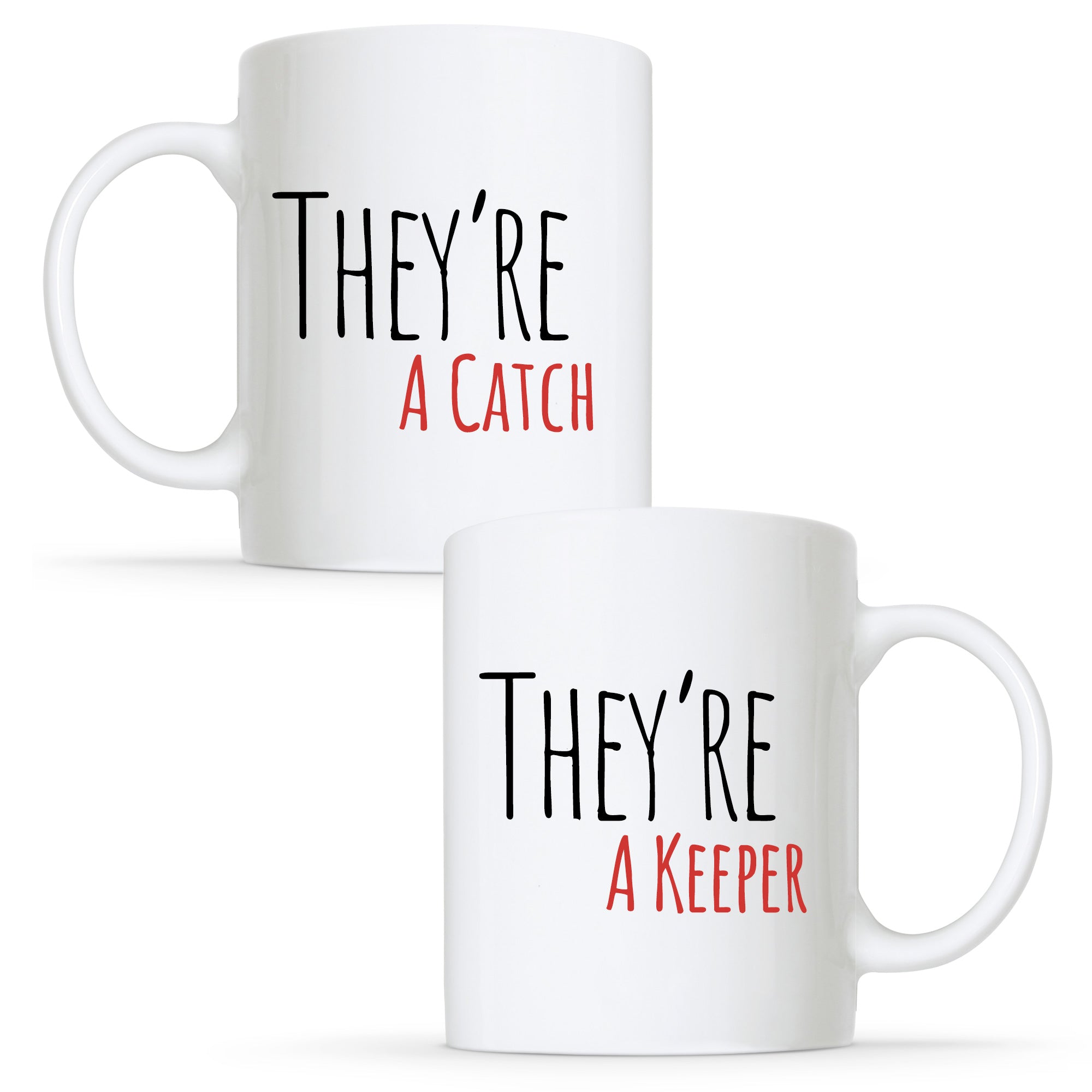 They're a Catch & They're a Keeper - Non-Binary Couple Mug Set | Gift
