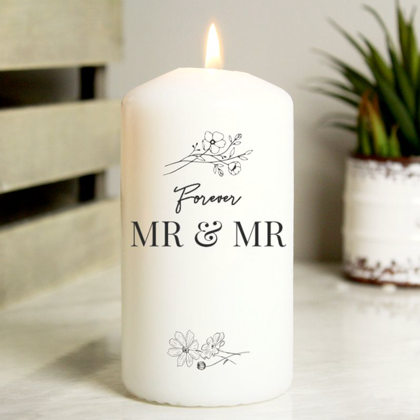 Mr &amp; Mr - Gay Couple Personalised Pillar Candle | Gift