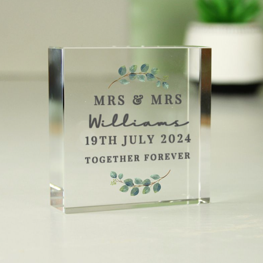 Mrs &amp; Mrs - Lesbian Gay Couple Personalised Glass Token | Gift