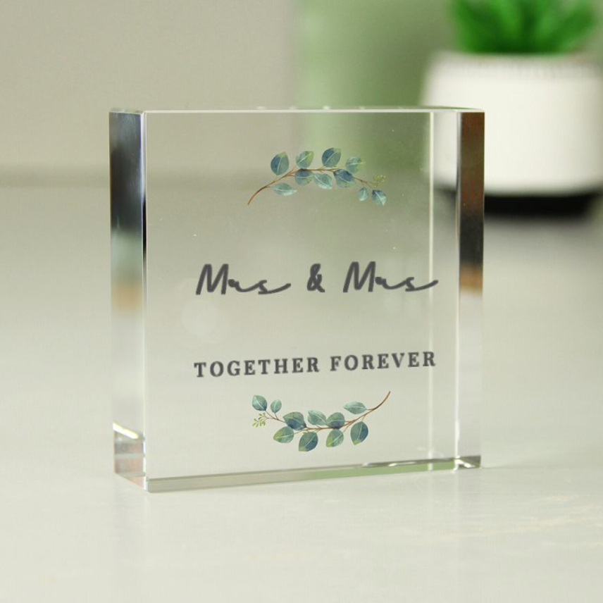 Mrs &amp; Mrs - Lesbian Gay Couple Personalised Glass Token | Gift