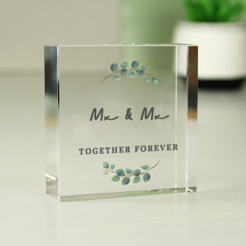 Mx &amp; Mx - Non-Binary Couple Personalised Glass Token | Gift