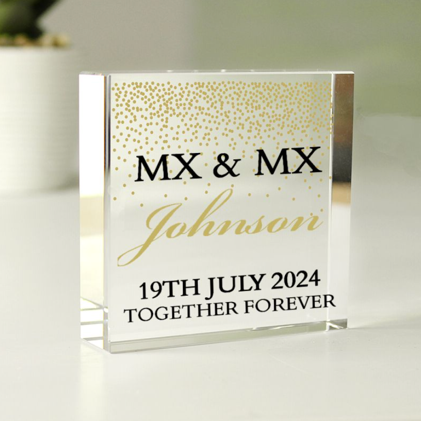 Mx &amp; Mx - Non-Binary Couple Personalised Glass Token | Gift