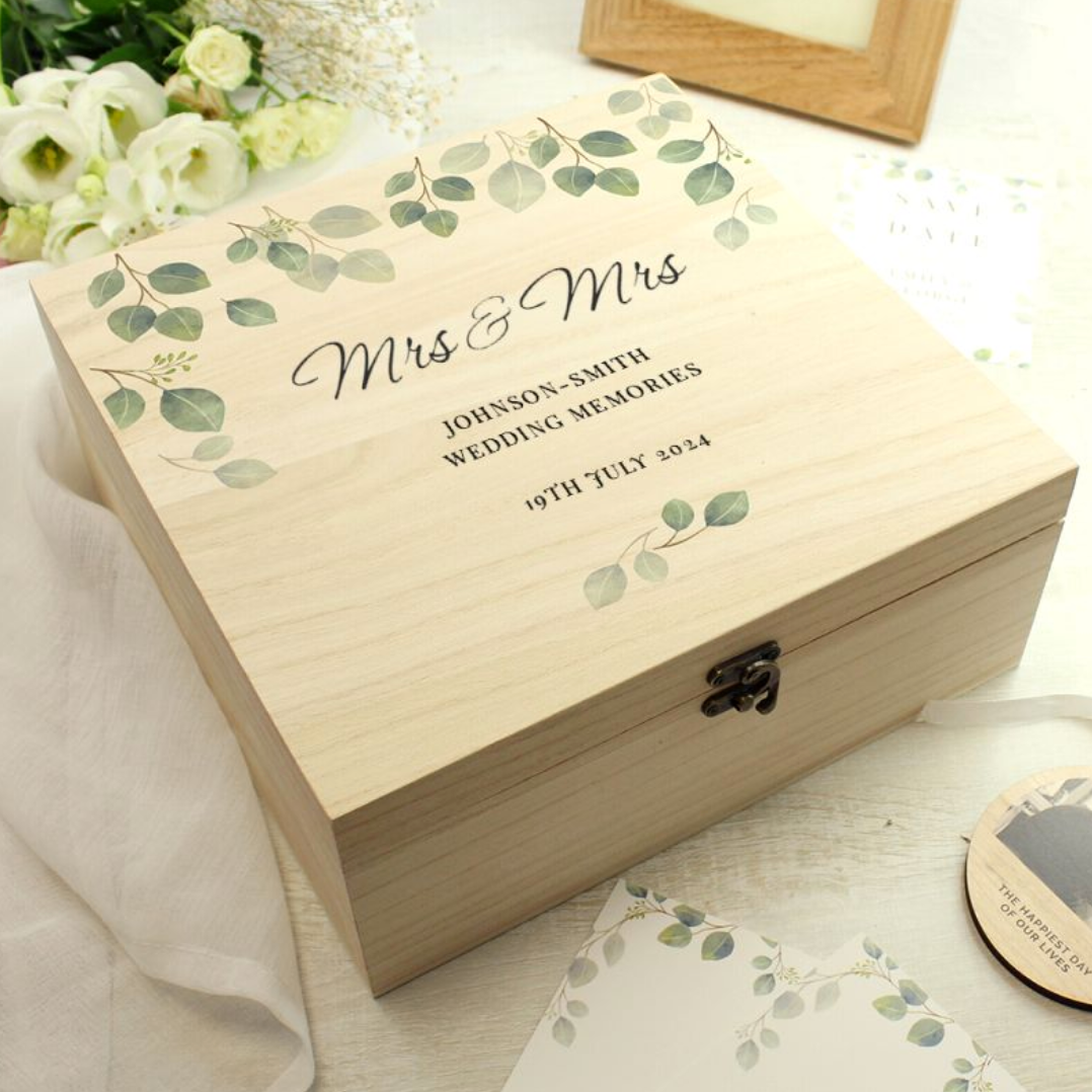 Mrs &amp; Mrs - Lesbian Gay Couple Personalised Keepsake Box | Wedding Gift