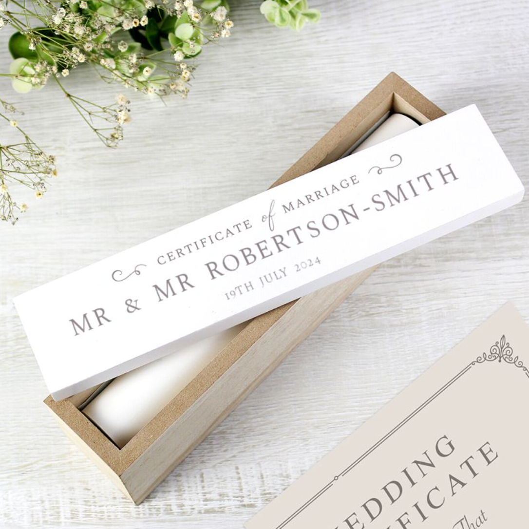 Mr &amp; Mr - Gay Couple Personalised Certificate Holder | Wedding Gift