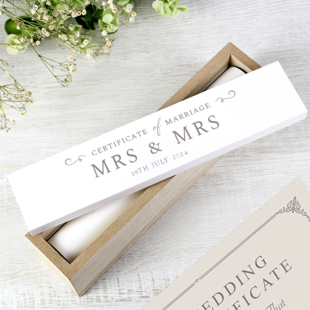 Mrs &amp; Mrs - Lesbian Gay Couple Personalised Certificate Holder | Wedding Gift