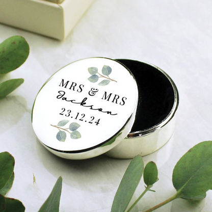 Mrs & Mrs - Lesbian Gay Couple Personalised Botanical Ring Box | Wedding Gift