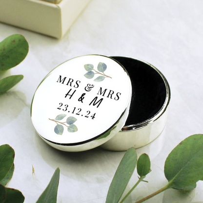 Mrs & Mrs - Lesbian Gay Couple Personalised Botanical Ring Box | Wedding Gift