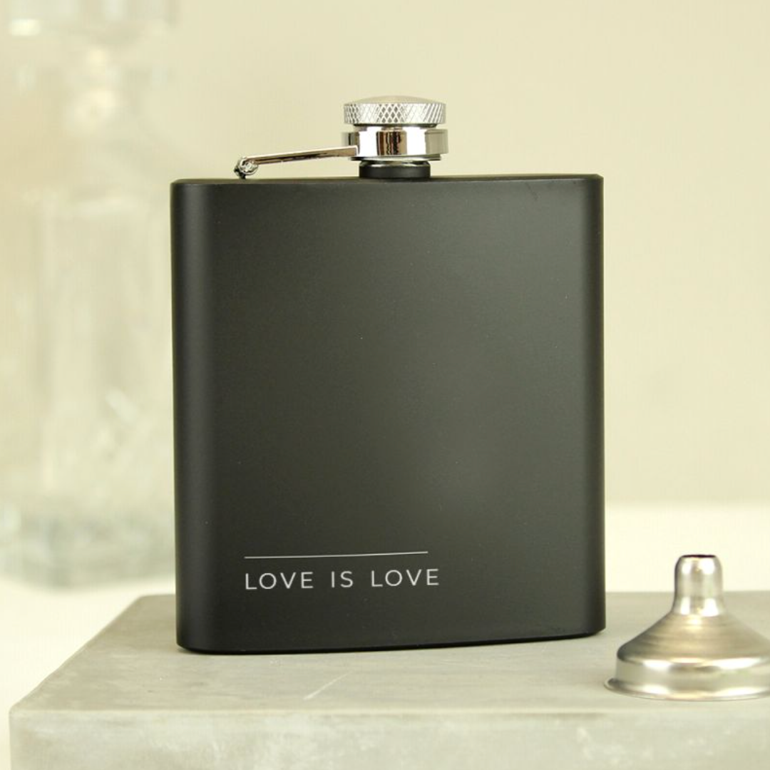 Love is Love - Lesbian Gay Personalised Black Hip Flask | Gift