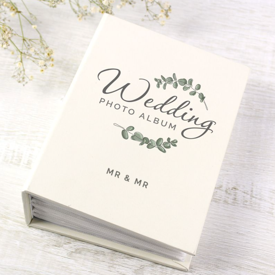 Mr &amp; Mr - Gay Couple Personalised Botanical Photo Album | Wedding Gift