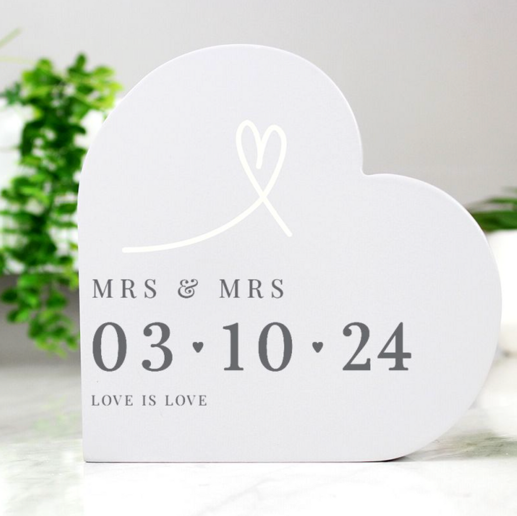 Mrs & Mrs - Lesbian Gay Couple Personalised Special Date Heart Ornament | Gift