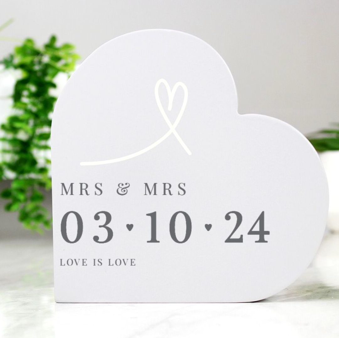 Mrs &amp; Mrs - Lesbian Gay Couple Personalised Special Date Heart Ornament | Gift