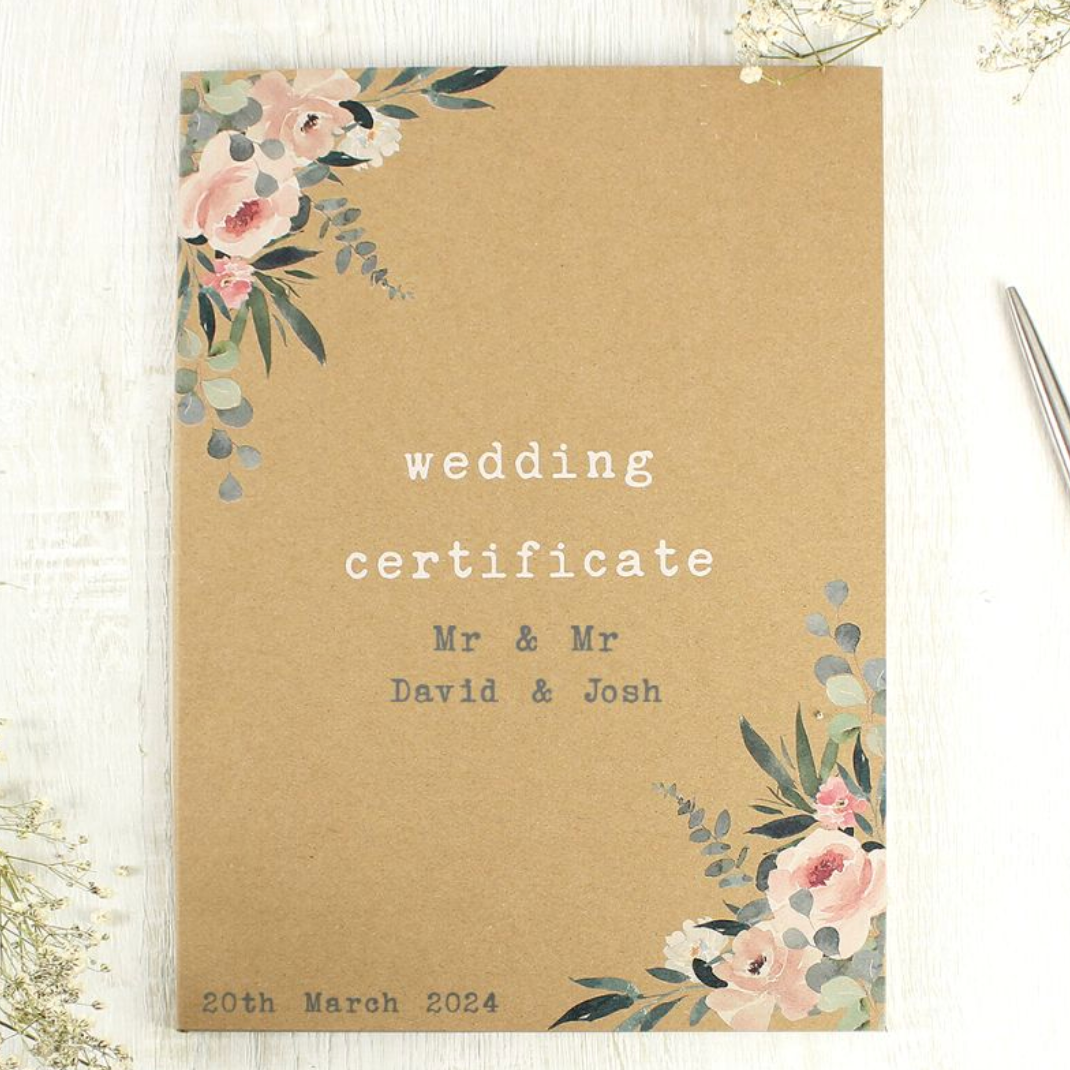 Mr &amp; Mr - Gay Couple Personalised Wedding Certificate | Wedding Gift