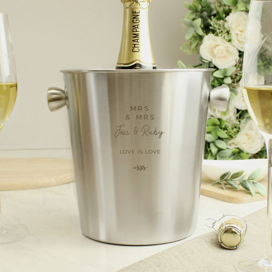 Mrs &amp; Mrs - Lesbian Gay Couple Personalised Ice Bucket | Gift