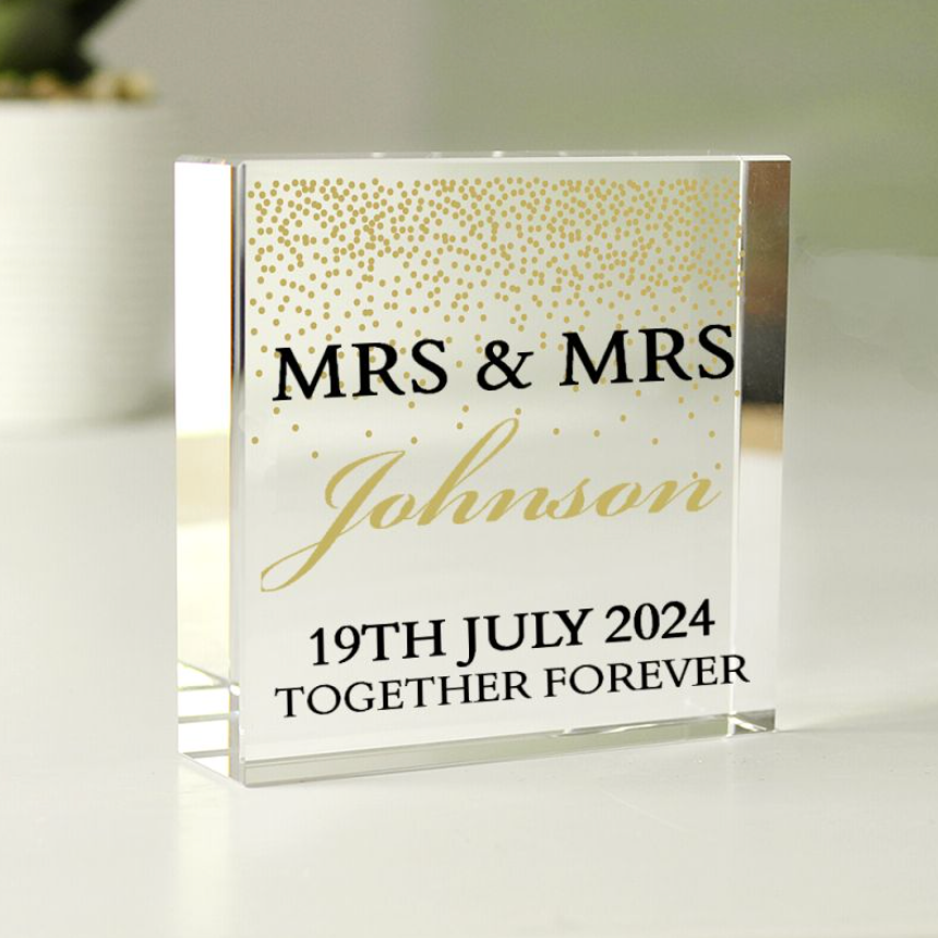 Mrs &amp; Mrs - Lesbian Gay Couple Personalised Glass Token | Gift