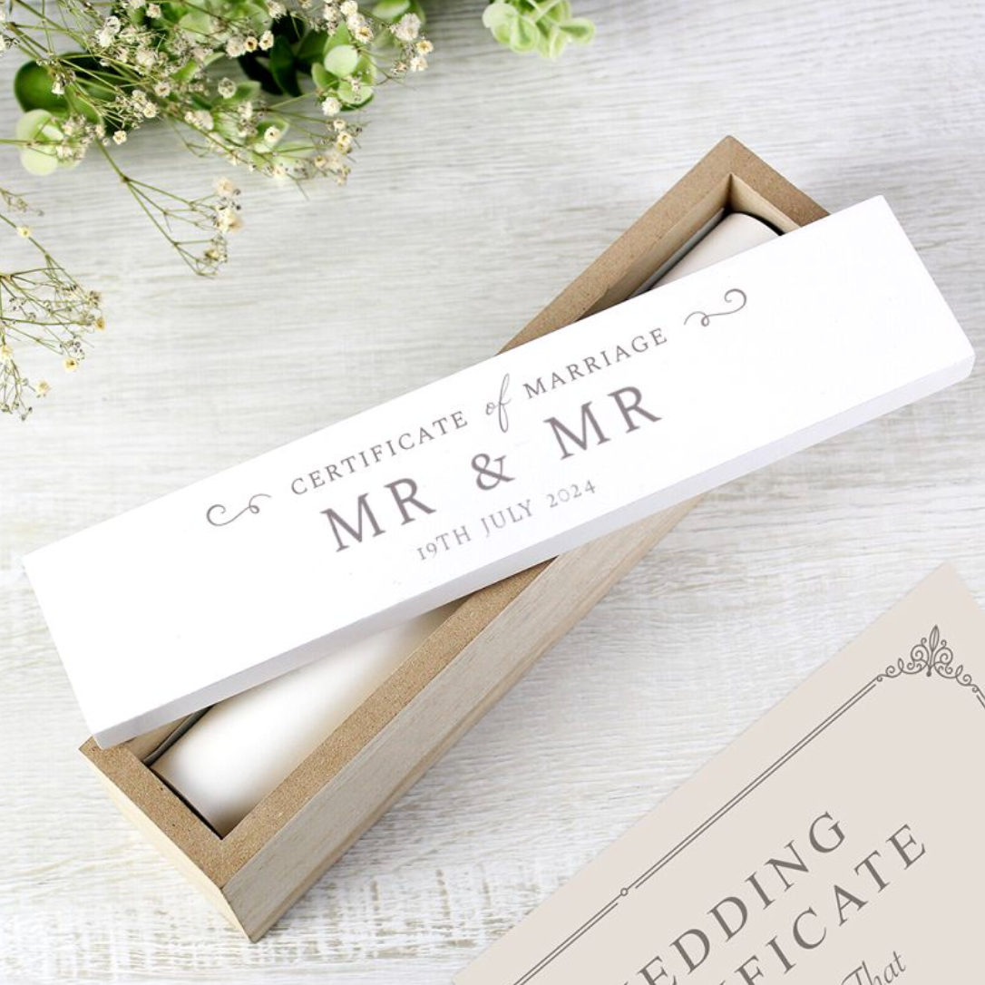 Mr &amp; Mr - Gay Couple Personalised Certificate Holder | Wedding Gift