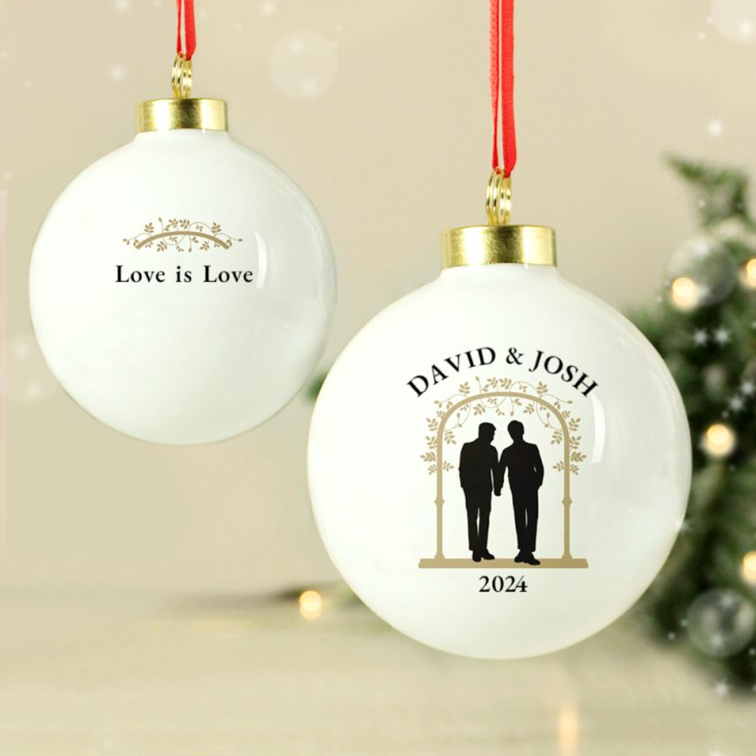 Mr &amp; Mr - Gay Couple Personalised Wedding Xmas Bauble Decoration | Gift