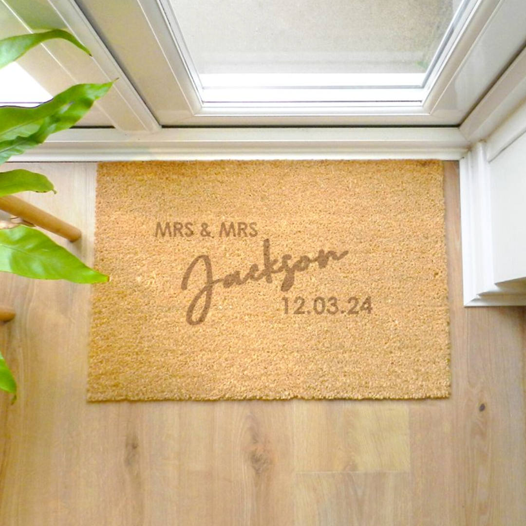 Mrs & Mrs - Lesbian Gay Couple Personalised Rectangle Doormat | Gift