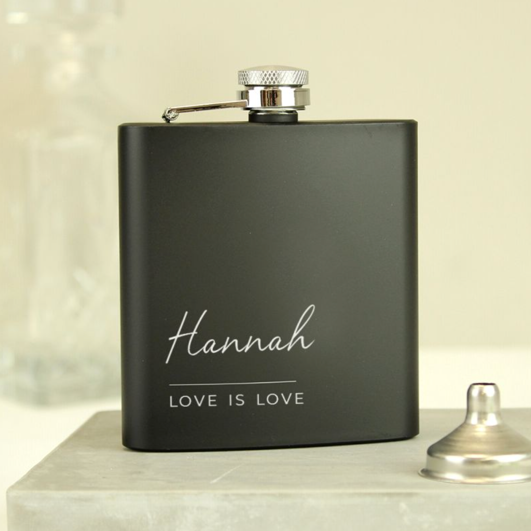 Love is Love - Lesbian Gay Personalised Black Hip Flask | Gift