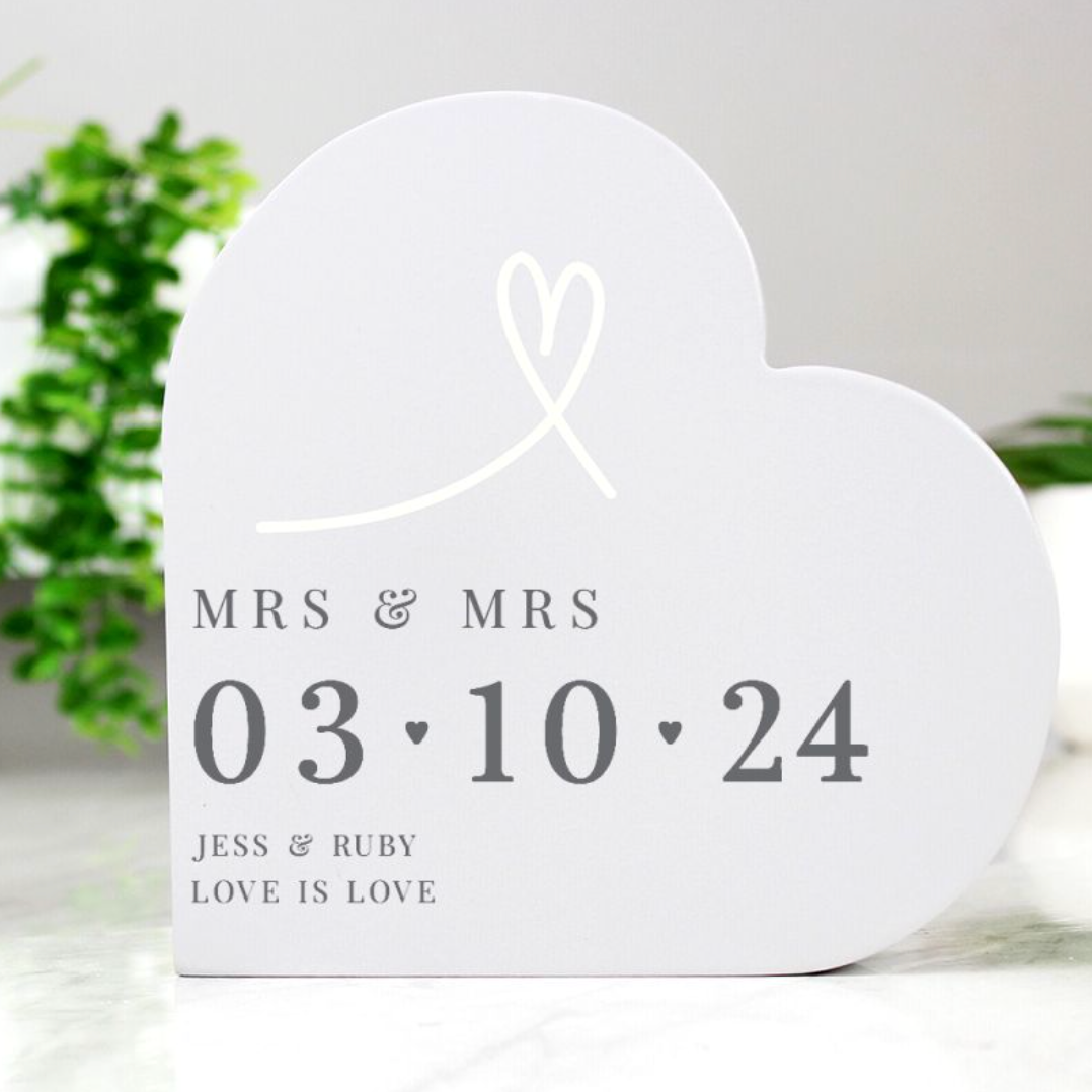 Mrs & Mrs - Lesbian Gay Couple Personalised Special Date Heart Ornament | Gift
