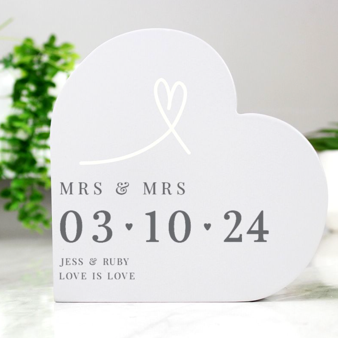 Mrs &amp; Mrs - Lesbian Gay Couple Personalised Special Date Heart Ornament | Gift